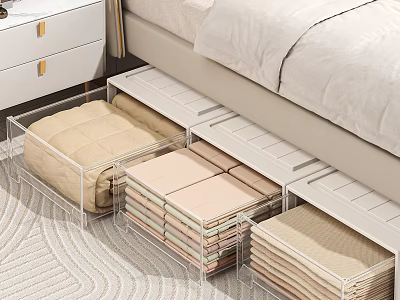 Under Bed Storage Drawers With Folded Clothes In Transparent Containers 3d model