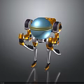 3D Robot Character With Blue Spherical Head Yellow Ring Mechanical Arms And Legs