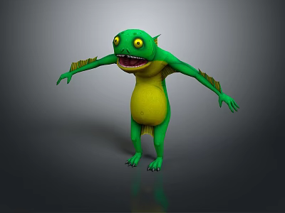 Green Game Movie Character With Yellow Belly Sharp Teeth And Spikes 3d model