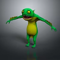 Green Game Movie Character With Yellow Belly Sharp Teeth And Spikes 3d model