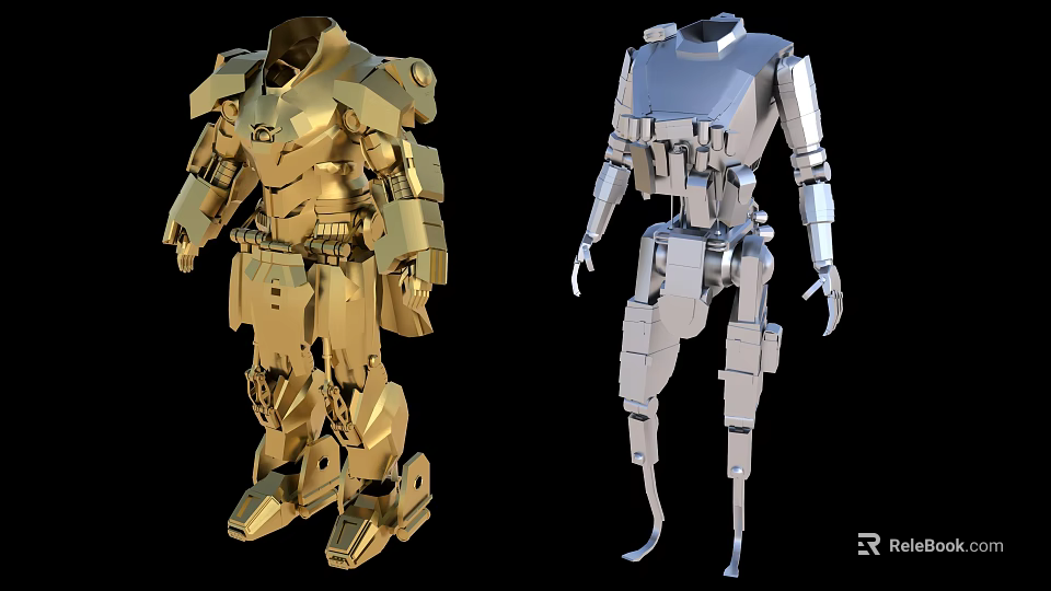 Game And Movie Character Golden Silver Robot Armor Design With Mechanical Details 3d model 