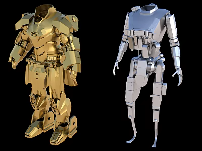 Game And Movie Character Golden Silver Robot Armor Design With Mechanical Details 3d model