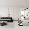 Modern Living And Dining Room Interior With Grey Sofa Coffee Table Dining Table And Chairs 3d model