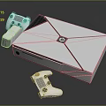 White Modern Game Console With Geometric Lines And Stylish Logo Accompanied By Two Controllers