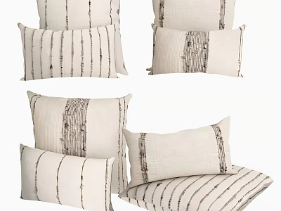 Elegant Neutral Striped Decorative Pillows With Linen Fabric And Vertical Stitch Details 3d model