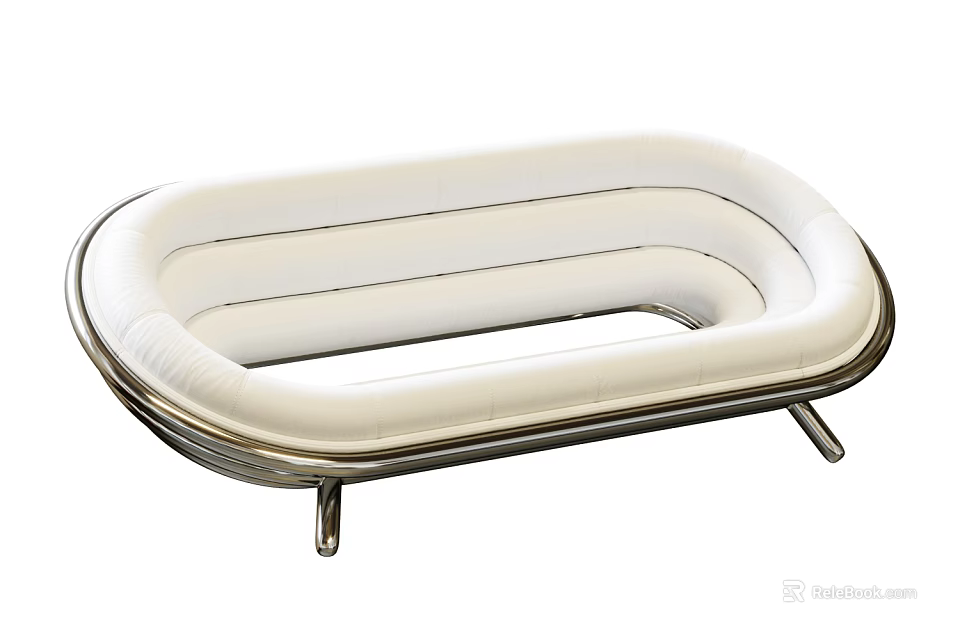 Modern White Curved Multi-seat Sofa with Metal Frame and Upholstered Cushioned Design 3d model 