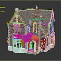 Cartoon Miniature House Scene With Brick Walls Grey Roof White Windows Green Vines And Steps
