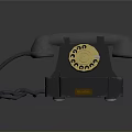 Vintage Rotary Telephone With Metal Handset Gold Dial Black Body And Curved Cord