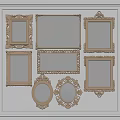Multiple Decorative Mirrors With Gold Ornate Frames Various Shapes Displayed On Wall 3d model