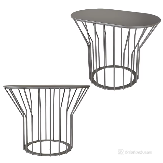 Modern Side Table With Metal Frame And Minimalist Linear Design Structure 3d model 