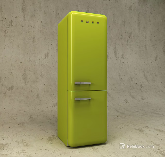Vibrant Green Upright Refrigerator Freezer With Double Doors On Neutral Background 3d model 
