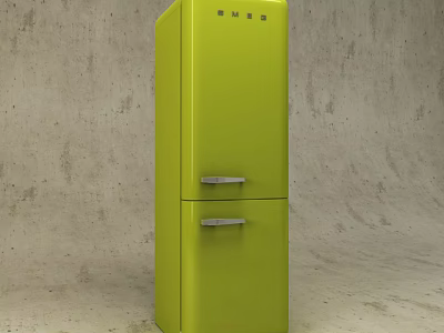 Vibrant Green Upright Refrigerator Freezer With Double Doors On Neutral Background 3d model