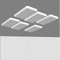 Six Rectangular Modern Ceiling Lights With Warm Yellow Lighting Installed On Gray Ceiling 3d model