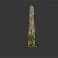 Ancient Brick Obelisk Structure With Green Plants Growing At The Base