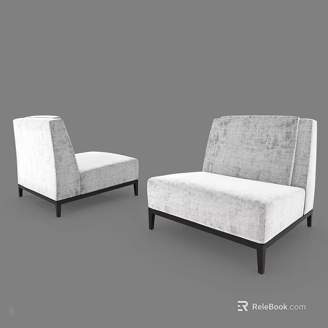 Two Modern Minimalist Light Gray Fabric Single Sofas with Black Legs 3d model