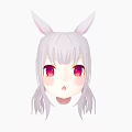 Cute Game Anime Character With White Long Hair Pink Rabbit Ears And Pink Eyes