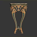 Ornate Functional Table With Marble Top Gold Carved Legs And Green Decorative Accents