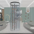 Modern Cat Themed Pet Shop with Shelves Cat Trees Plants and Paw Prints