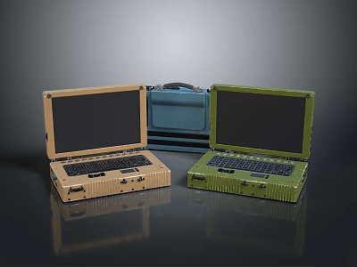 Portable Rugged Laptops With Brown Blue Green Cases And Durable Design 3d model