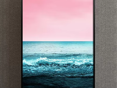 Serene Coastal Landscape Painting With Pink Sky Blue Ocean And Rolling Waves 3d model