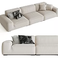 Modern Beige Fabric Sofa Combination With Checkered And Leather Decorative Pillows 3d model