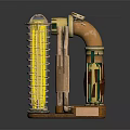 Steampunk Mechanical Ornament With Brass Structure Transparent Cylinder Leather Wrapped Section And Carved Wooden Base