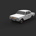 White Vintage Classic Sedan Car With Wooden Front Detail And Retro Design