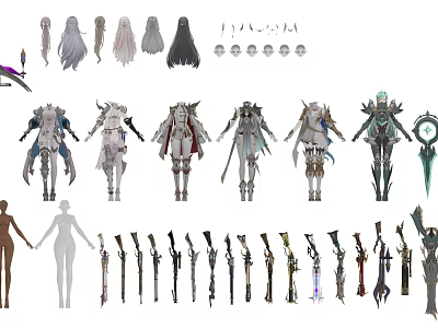 Game And Movie Character Design With Various Outfits Weapons And Hairstyles 3d model