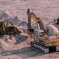 Road Infrastructure Construction Site With Excavator Bulldozer Sand Piles And Workers