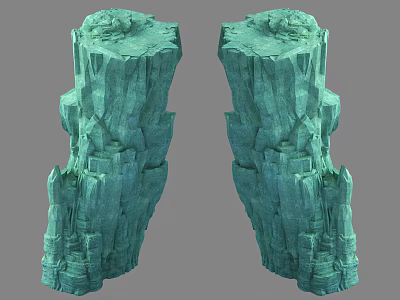 Green Textured Stone And Wood Decorative Pillars With Natural Carved Design 3d model