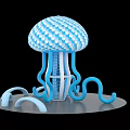 Blue And White Jellyfish Shaped 3D Model With Wavy Texture And Curved Tentacles