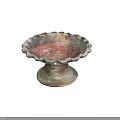Colorful Ceramic Pedestal Bowl With Scalloped Edges And Vintage Texture For Home Decor