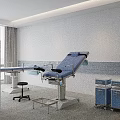 Professional Medical Examination Bed With Rolling Cabinets Stool And Trolley In Clinic