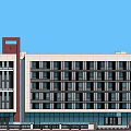 Modern Office Building Exterior Design With Glass Curtain Wall Multiple Floors And Street View