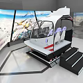 Flight Simulator Cockpit With Large Screens Showing Aerial Scenes And Seats
