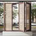 Modern Wooden Room Divider With Woven Panels In Indoor Setting Green Plants Outdoor View