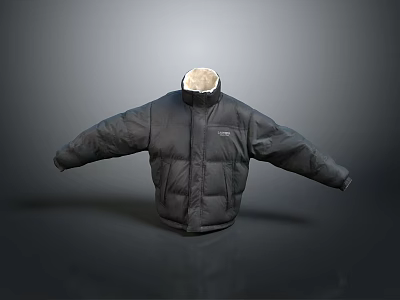 Black Oversized Down Jacket Featuring Fleece Lined Collar And Warm Winter Design 3d model