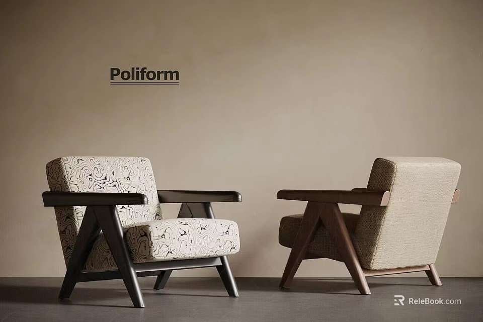 Poliform Modern Accent Chairs With Wooden Frame And Patterned Solid Fabric Upholstery 3d model