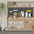 Wooden Sideboard with Storage for Kitchenware Tableware Green Plant and Vegetables in Modern Kitchen