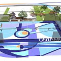 Modern UNIPARK Basketball Court Design With Blue Orange Court And Surrounding Greenery Fencing