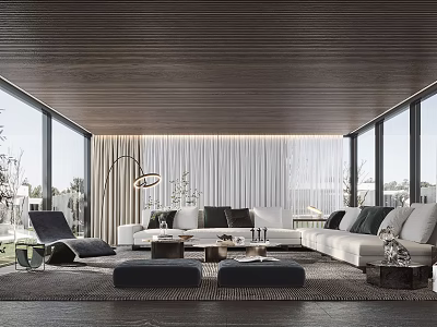 Modern Living Room Interior With Comfortable Sofa Coffee Table Floor Lamp And Large Windows 3d model