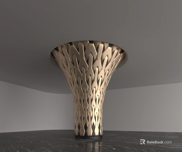 Contemporary Metallic Column With Intricate Hollow Pattern On Dark Floor And Minimalist Background 3d model 