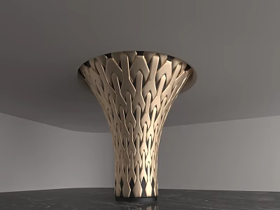 Contemporary Metallic Column With Intricate Hollow Pattern On Dark Floor And Minimalist Background 3d model