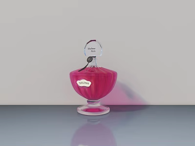 Elegant Pink Glass Perfume Bottle With Decorative Cap And Label Design 3d model
