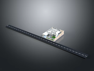 Modern Building Model Exterior Featuring Beige Flat Roof Black Road And Windows 3d model