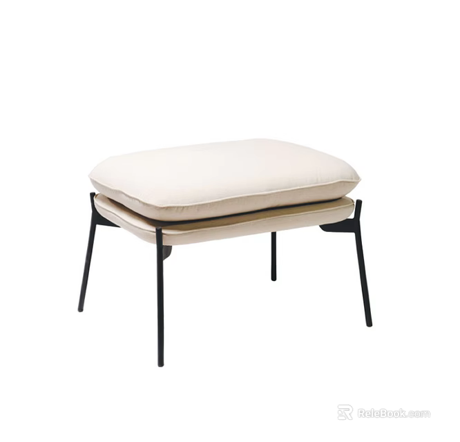 Modern Style Sofa Stool with Beige Cushion and Black Metal Legs for Living Room 3d model 