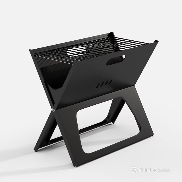 Portable Foldable Black Kitchen Grill Appliance With Mesh Grate And Stable Stand 3d model 