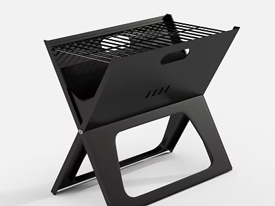 Portable Foldable Black Kitchen Grill Appliance With Mesh Grate And Stable Stand 3d model