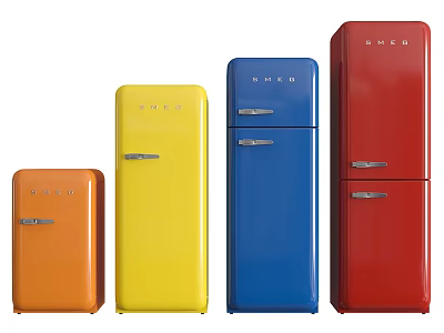 Colorful Vintage Refrigerators Orange Yellow Blue Red Kitchen Appliances 3d model