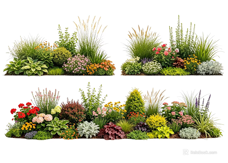 Garden Plant Combinations With Colorful Flowers Shrubs And Ornamental Grasses 3d model 